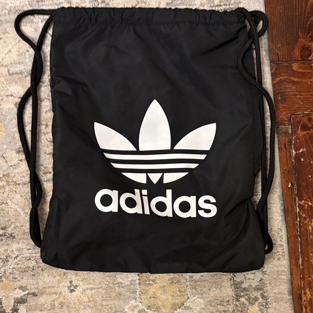 Adidas Trefoil Drawstring Backpack Black White Gym Bag Sackpack
